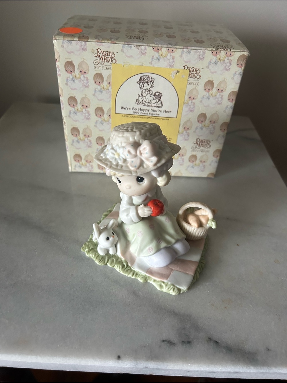 Precious Moments Pastel Girl Figurine with Red Heart and Bunny